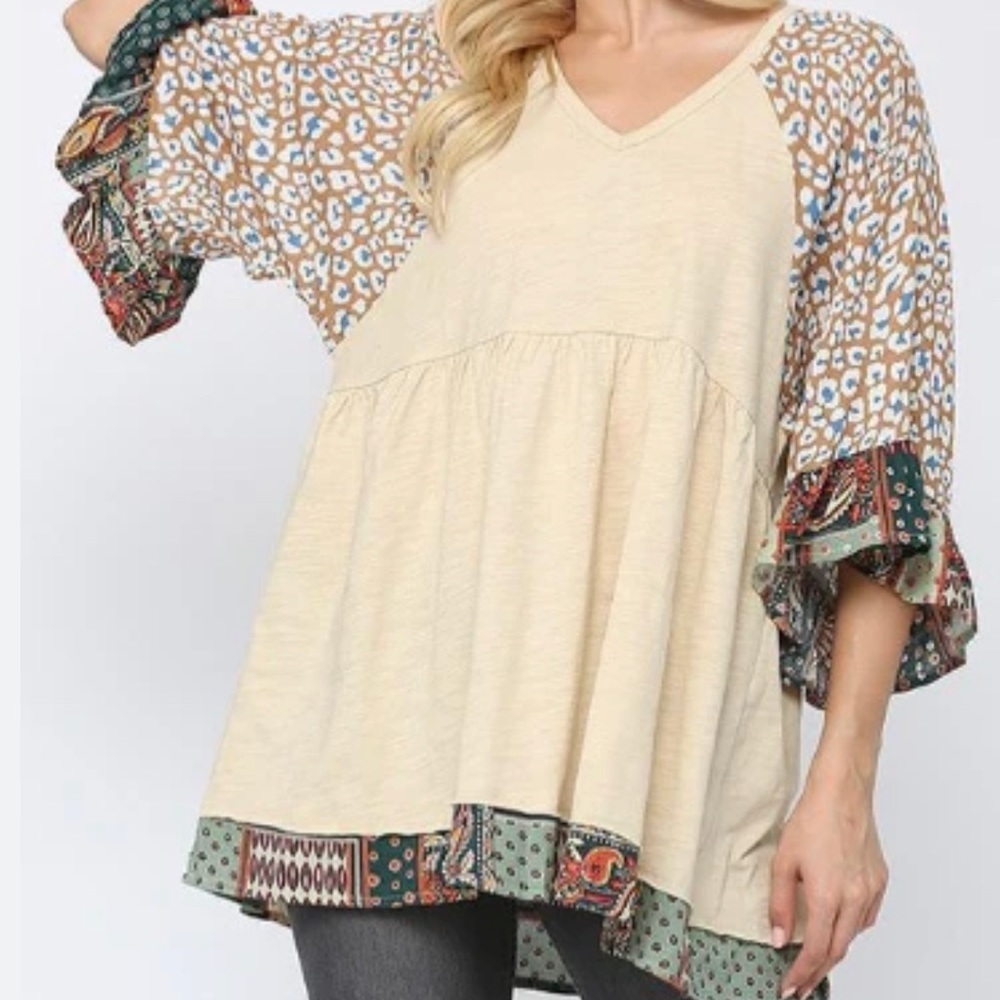 Gigio‎ Ruffle Mix Print Top Blouse Size Small